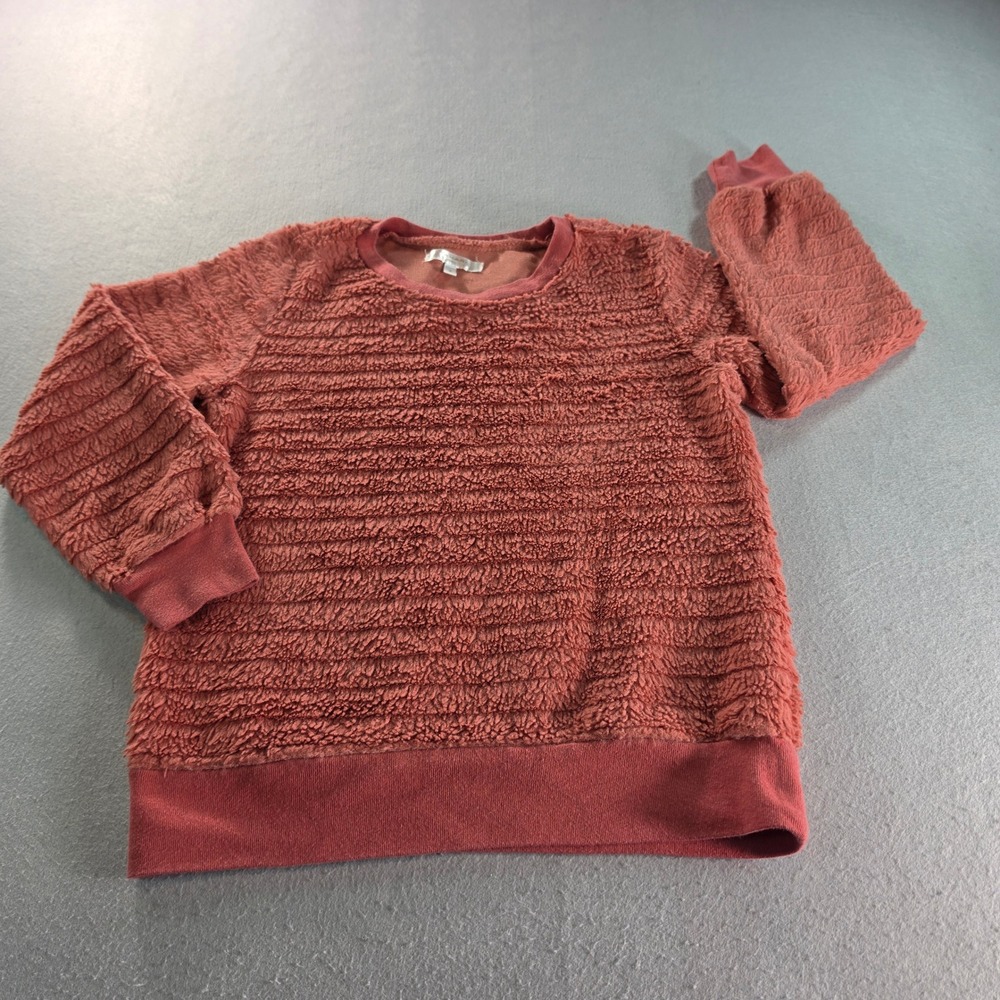 Tahari Girl Pink Faux Fur Textured Sweatshirt Pullover Size 8 Clay Terracotta